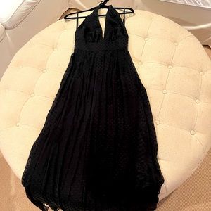 Maria Bianca Nero black halter long maxi Swiss dot dress